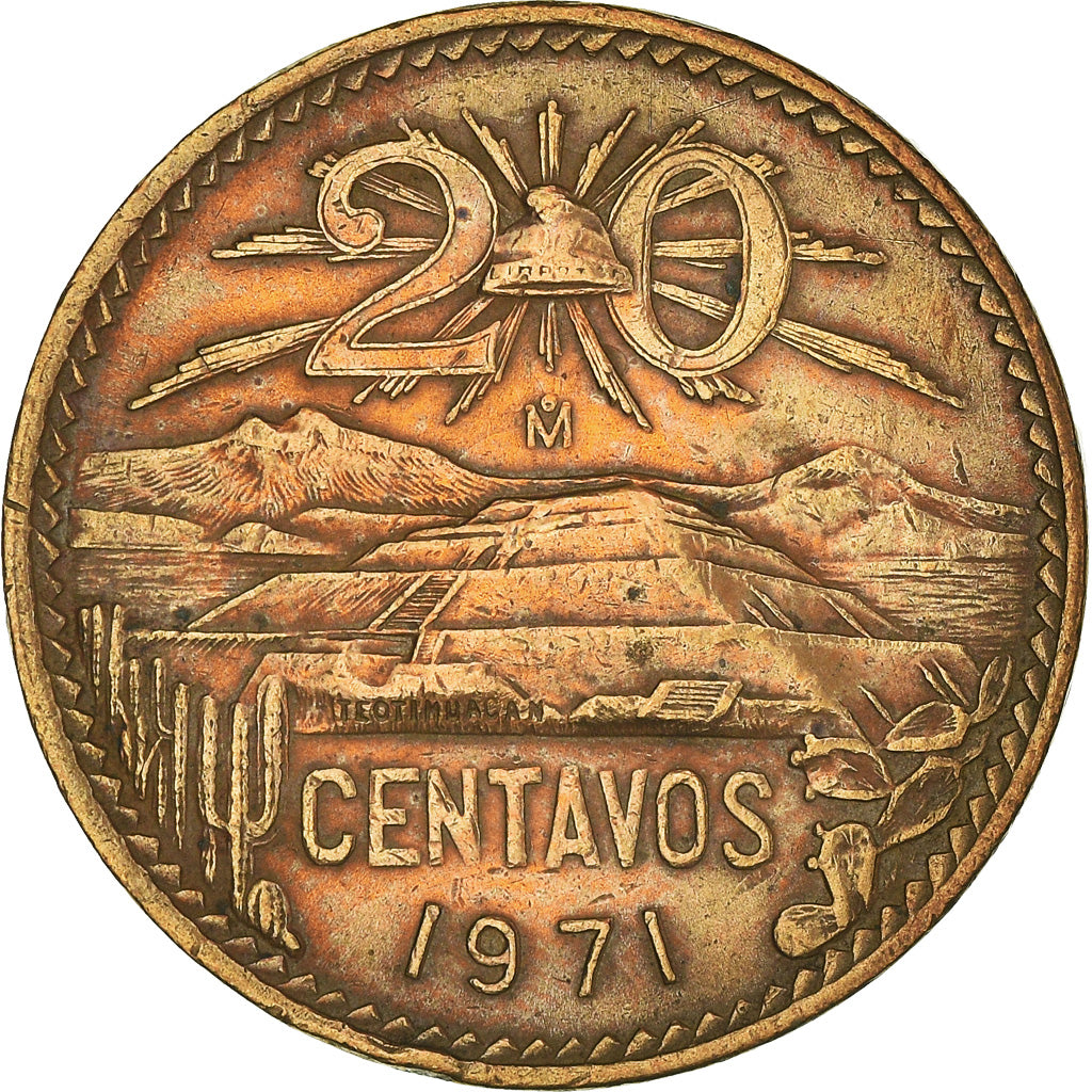 Coin, Mexico, 20 Centavos, 1971, Mexico City, AU(50-53), Bronze, KM:440