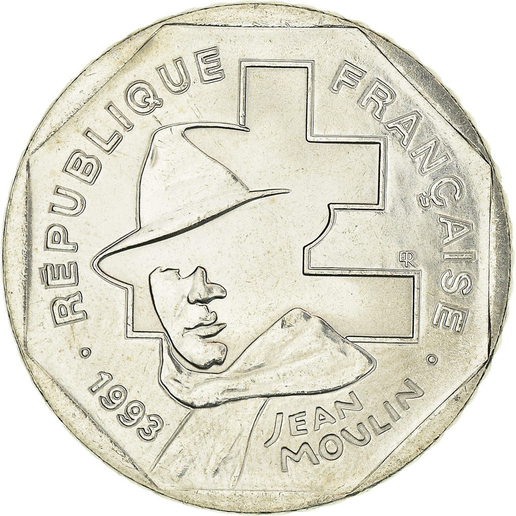 Coin, France, Jean Moulin, 2 Francs, 1993, MS(60-62), Nickel, KM:1062
