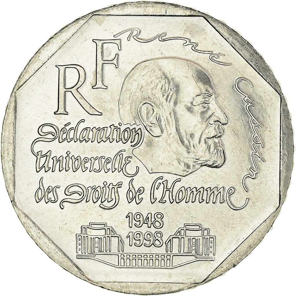 Coin, France, René Cassin, 2 Francs, 1998, AU(50-53), Nickel, KM:1213