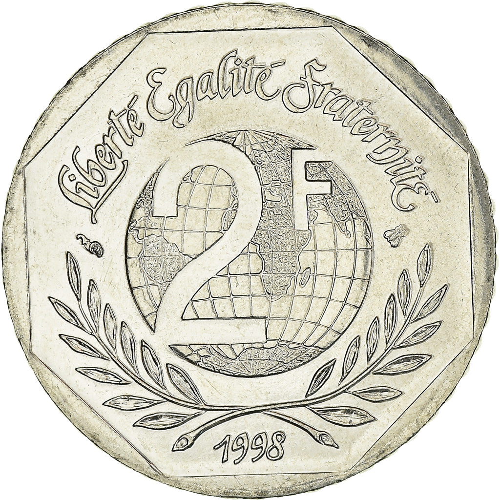 Coin, France, René Cassin, 2 Francs, 1998, AU(50-53), Nickel, KM:1213