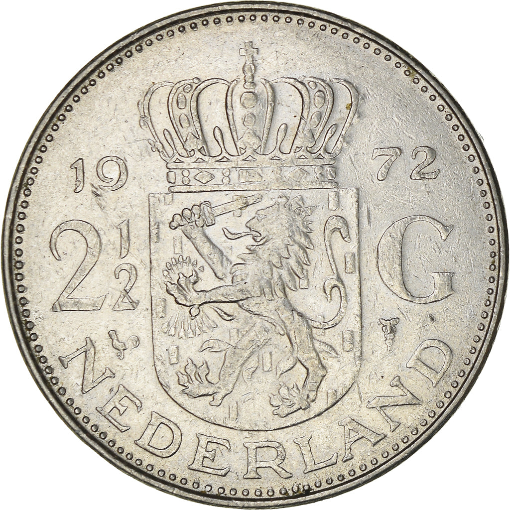 Coin, Netherlands, Juliana, 2-1/2 Gulden, 1972, VF(30-35), Nickel, KM:191