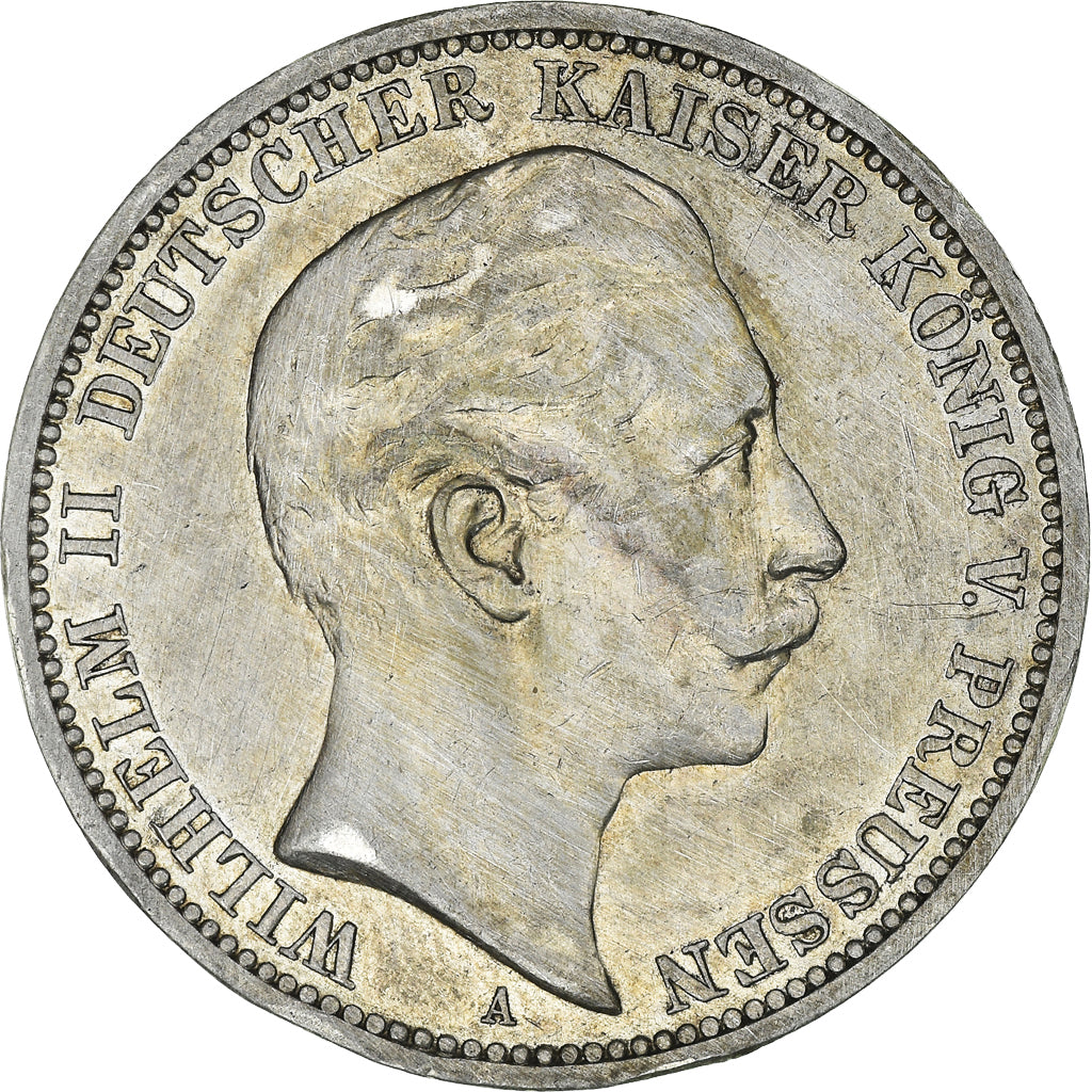Coin, German States, PRUSSIA, Wilhelm II, 3 Mark, 1908, Berlin, Cleaned