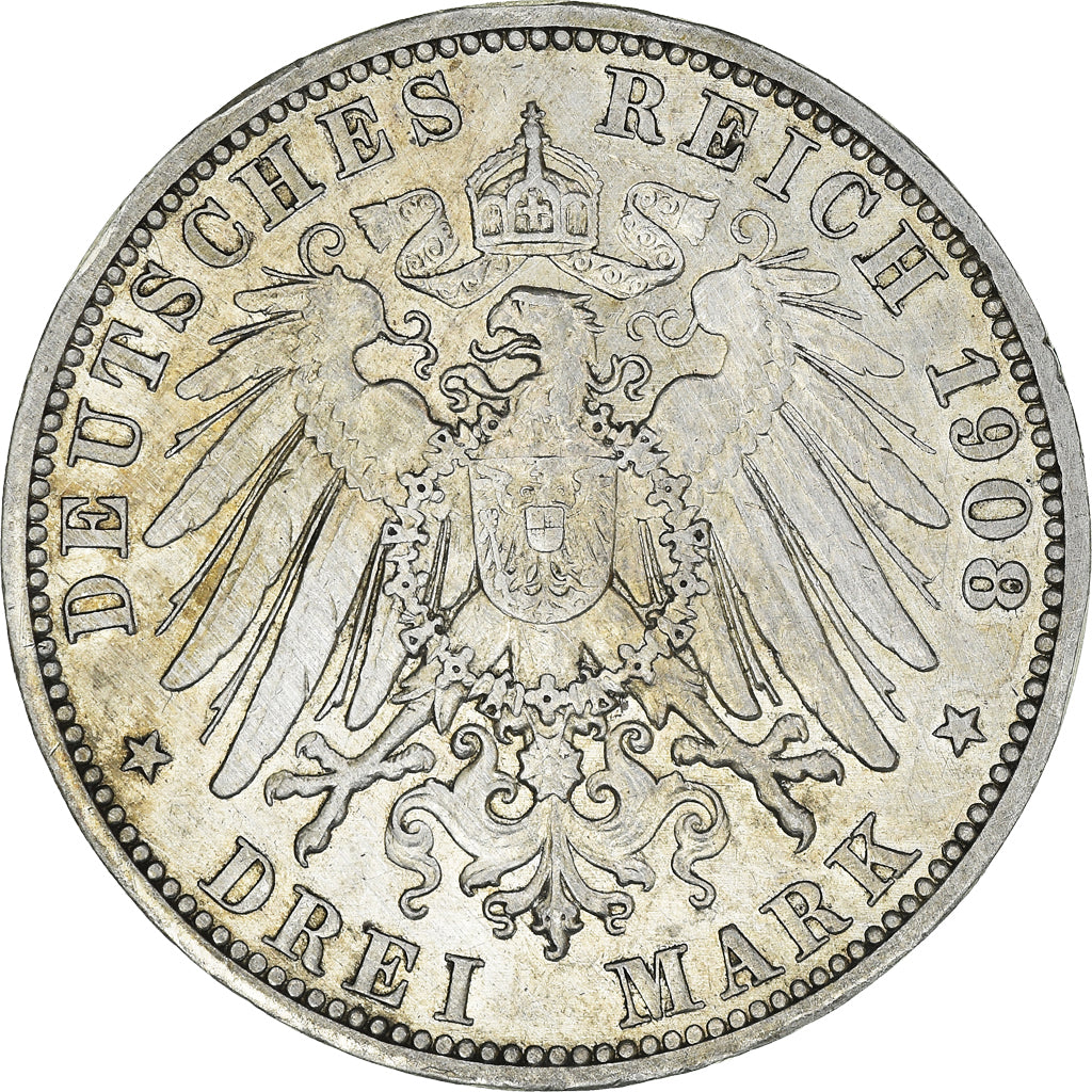 Coin, German States, PRUSSIA, Wilhelm II, 3 Mark, 1908, Berlin, Cleaned