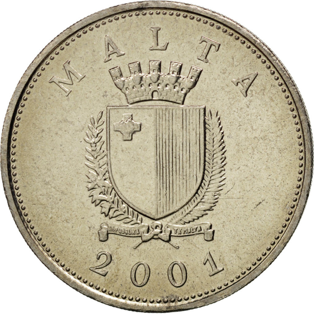 Coin, Malta, 25 Cents, 2001, MS(65-70), Copper-nickel, KM:97