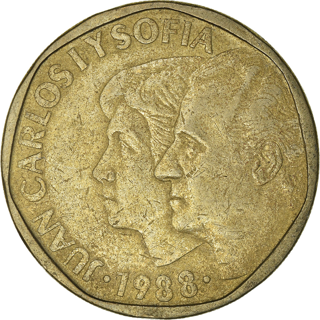 Moneda, España, Juan Carlos I, 500 Pesetas, 1988, BC+, Aluminio - bronce
