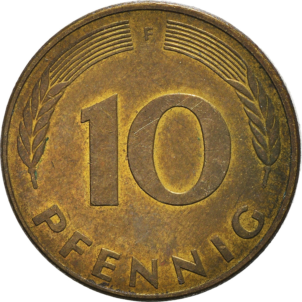 Coin, GERMANY - FEDERAL REPUBLIC, 10 Pfennig, 1986, Stuttgart, AU(50-53), Brass