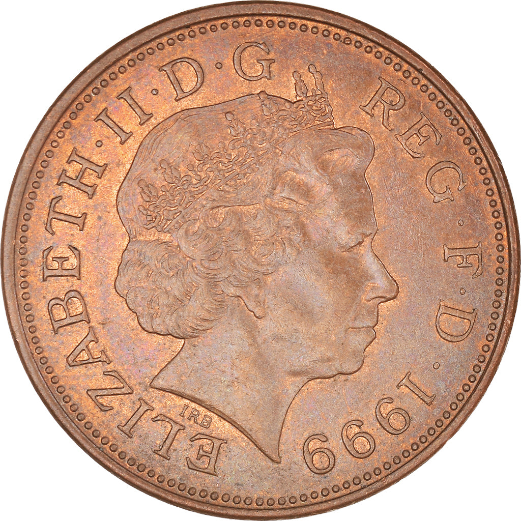 Coin, Great Britain, Elizabeth II, 2 Pence, 1999, AU(50-53), Copper Plated