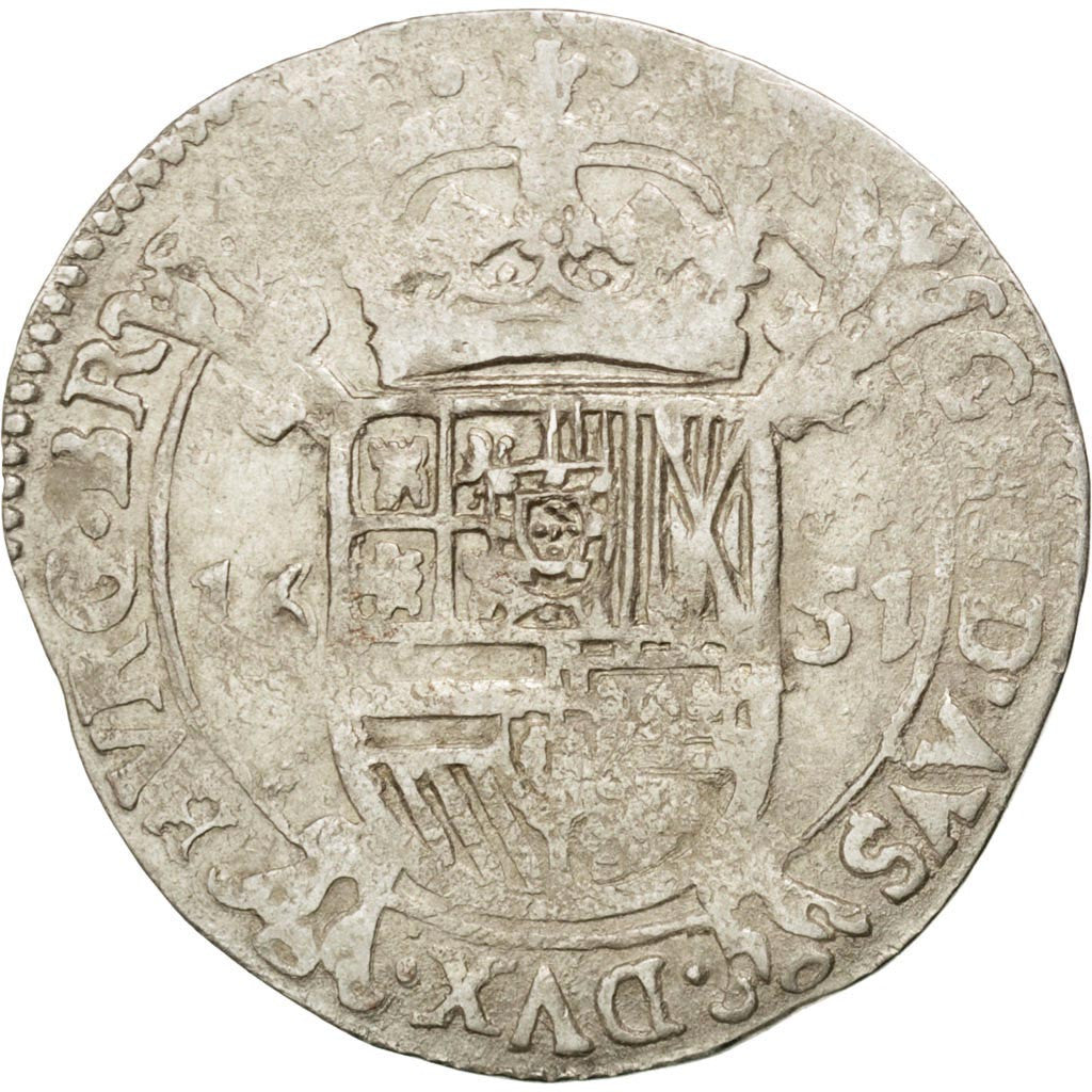 Coin, Spanish Netherlands, BRABANT, Escalin, 1651, Antwerp, VF(30-35), Silver