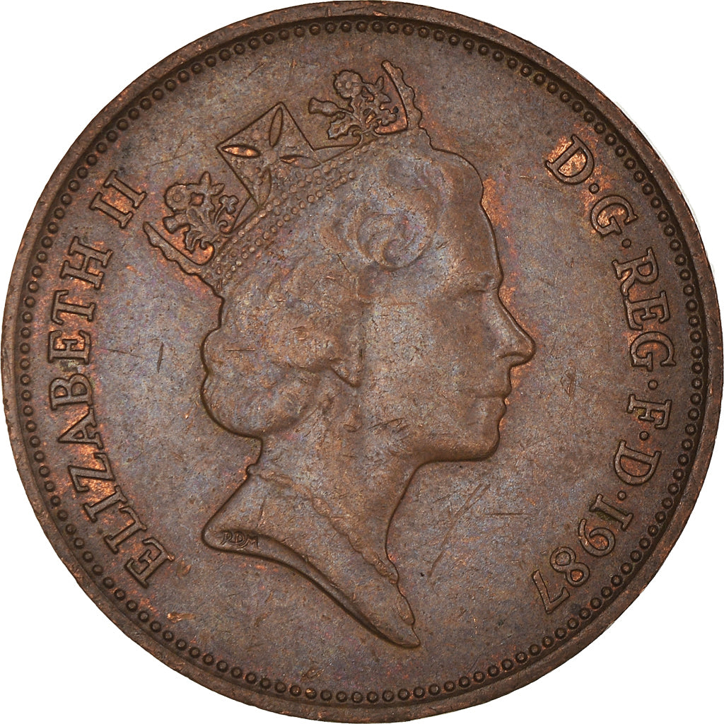 Coin, Great Britain, Elizabeth II, 2 Pence, 1987, AU(50-53), Bronze, KM:936