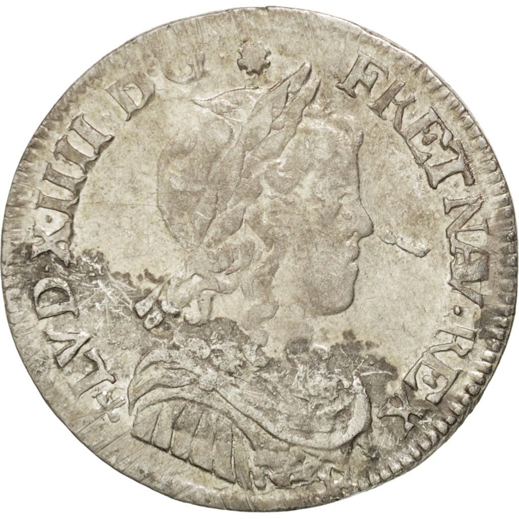 FRANCE, 1/4 Écu à la mèche longue, 1/4 ECU, 1653, Angers, KM #162.7, EF(40-45), 