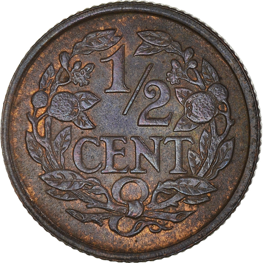 Coin, Netherlands, Wilhelmina I, 1/2 Cent, 1938, MS(60-62), Bronze, KM:138