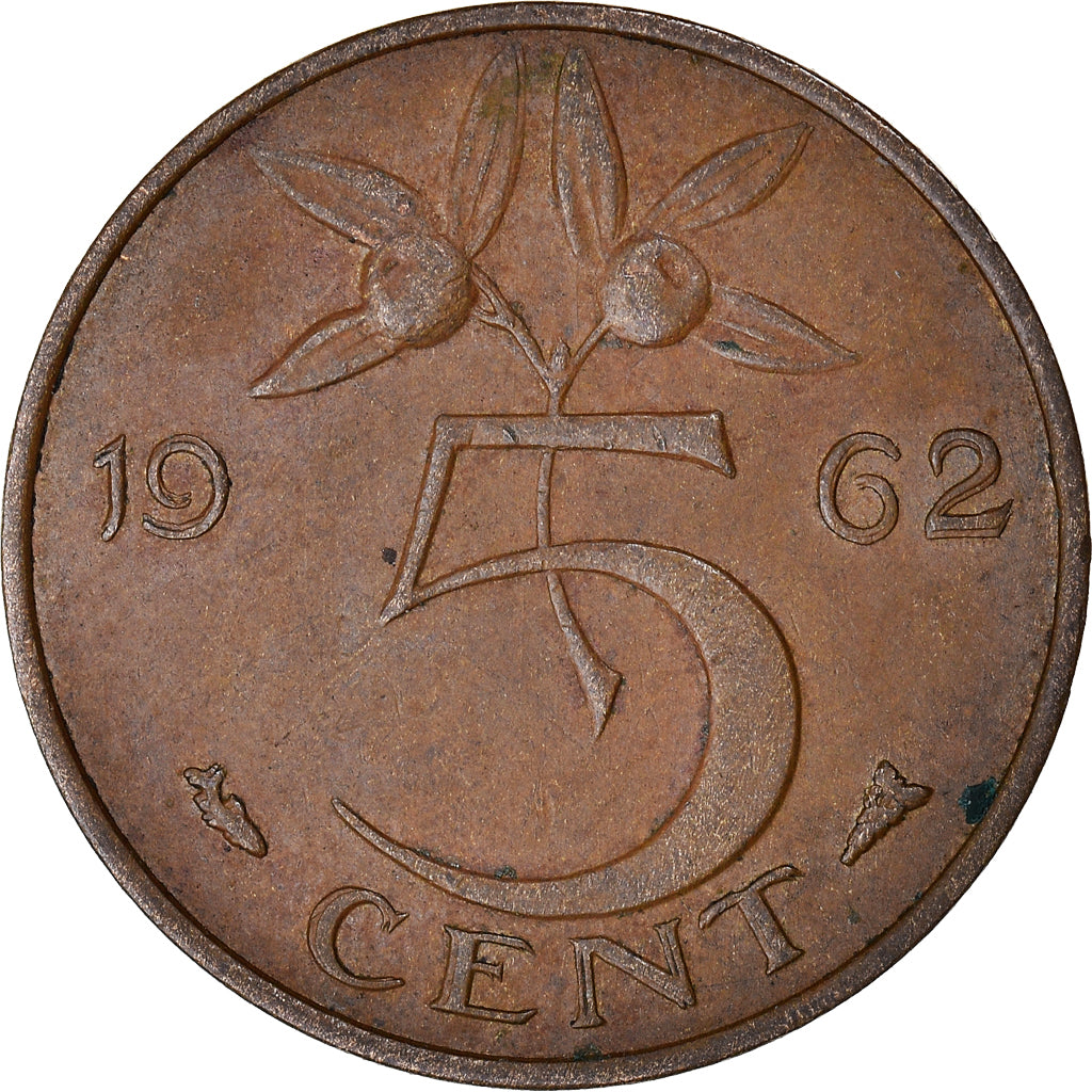 Coin, Netherlands, Juliana, 5 Cents, 1962, EF(40-45), Bronze, KM:181