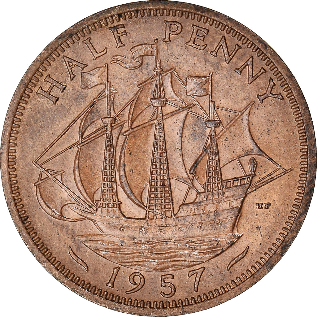 Monnaie, Grande-Bretagne, Elizabeth II, 1/2 Penny, 1957, SUP, Bronze, KM:896
