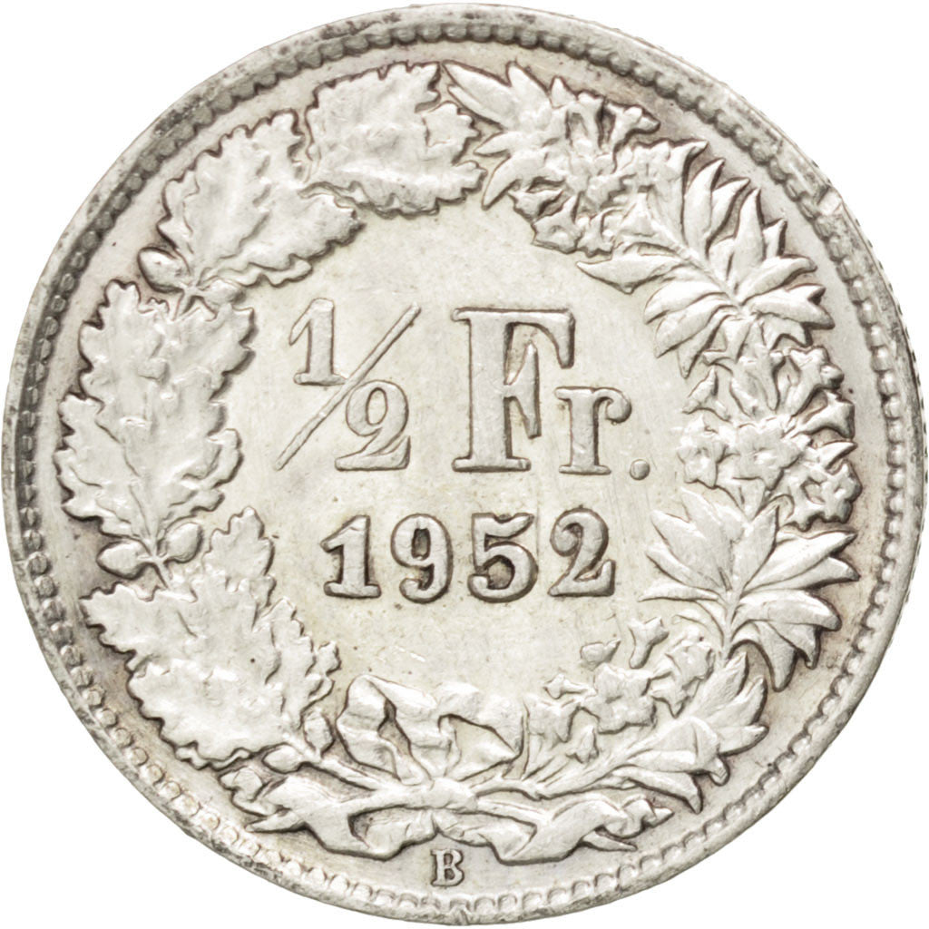 Coin, Switzerland, 1/2 Franc, 1952, Bern, AU(50-53), Silver, KM:23