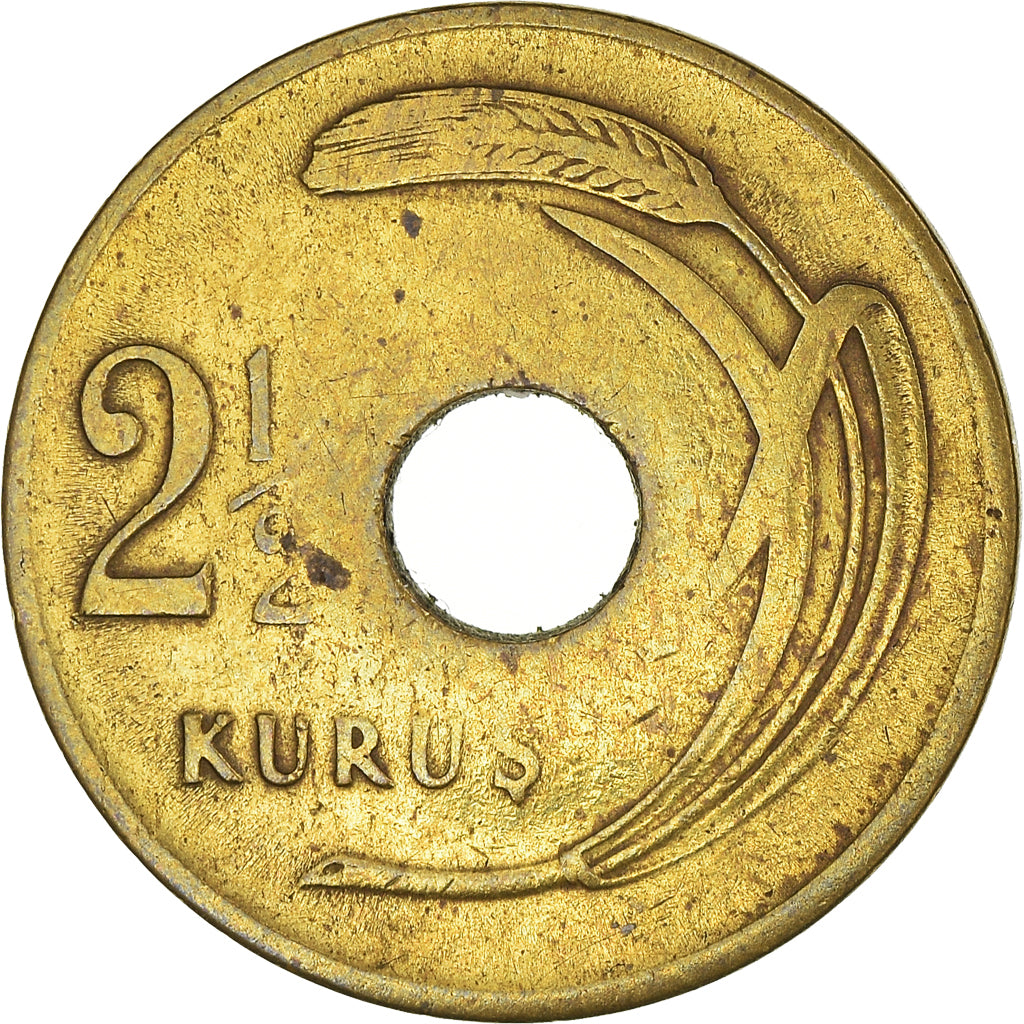 Coin, Turkey, 2-1/2 Kurus, 1948, VF(30-35), Brass, KM:885