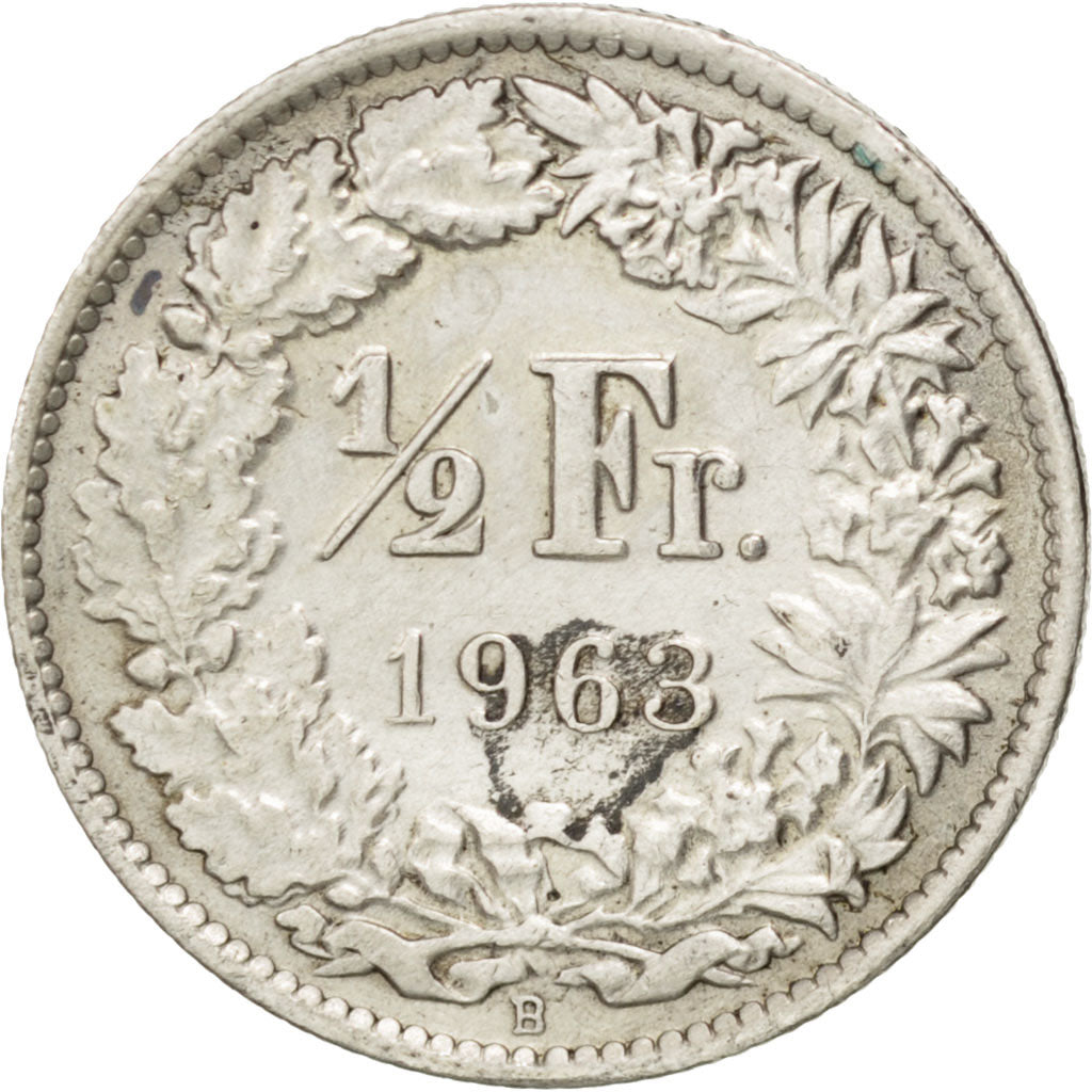 SWITZERLAND, 1/2 Franc, 1963, Bern, KM #23, AU(50-53), Silver, 18.2, 2.52