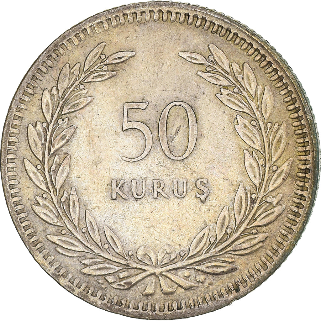 Coin, Turkey, 50 Kurus, 1947, EF(40-45), Silver, KM:882