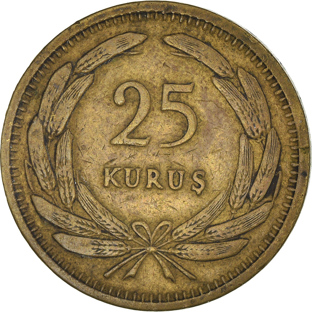 Coin, Turkey, 25 Kurus, 1949, VF(30-35), Brass, KM:886