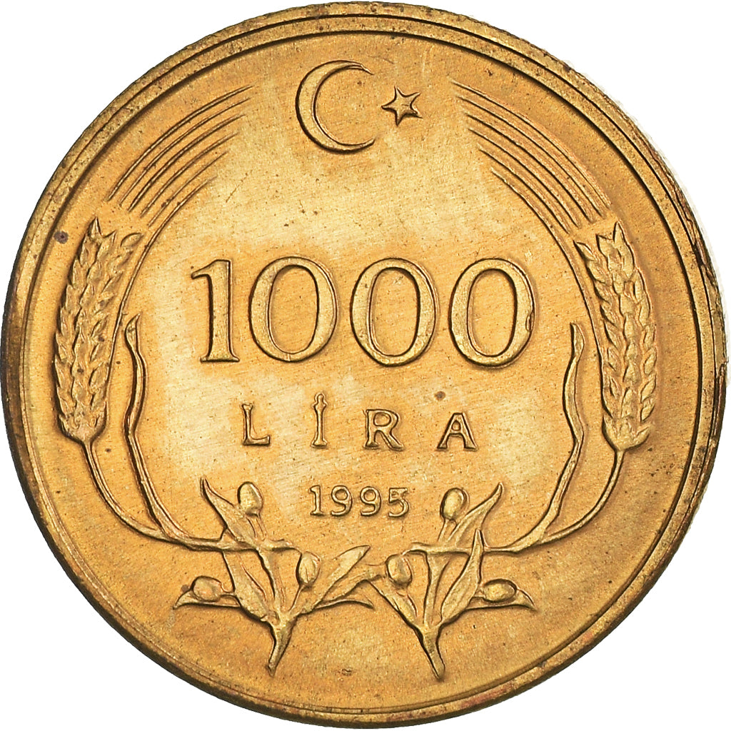 Coin, Turkey, 1000 Lira, 1995, AU(55-58), Bronze Clad Brass, KM:1028