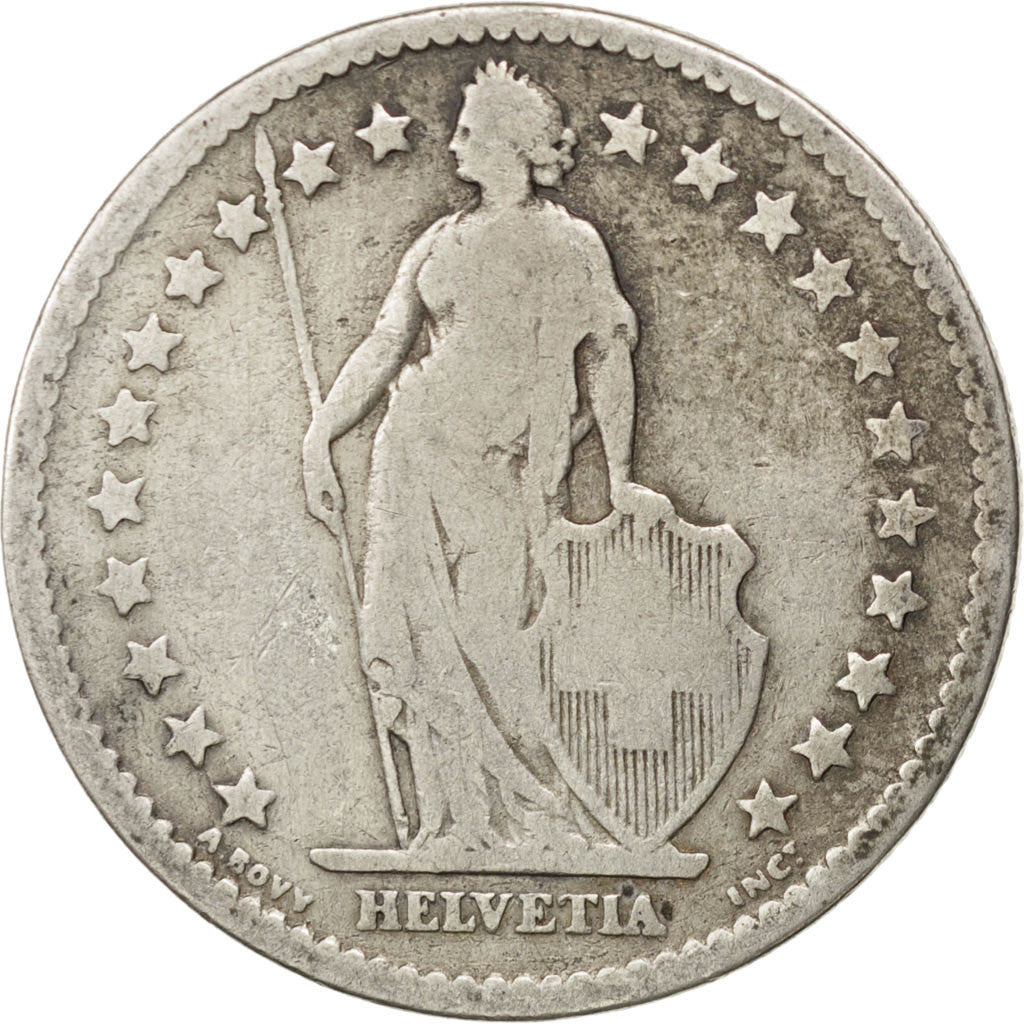 SWITZERLAND, 2 Francs, 1874, Bern, KM #21, VF(20-25), Silver, 27.4, 9.64