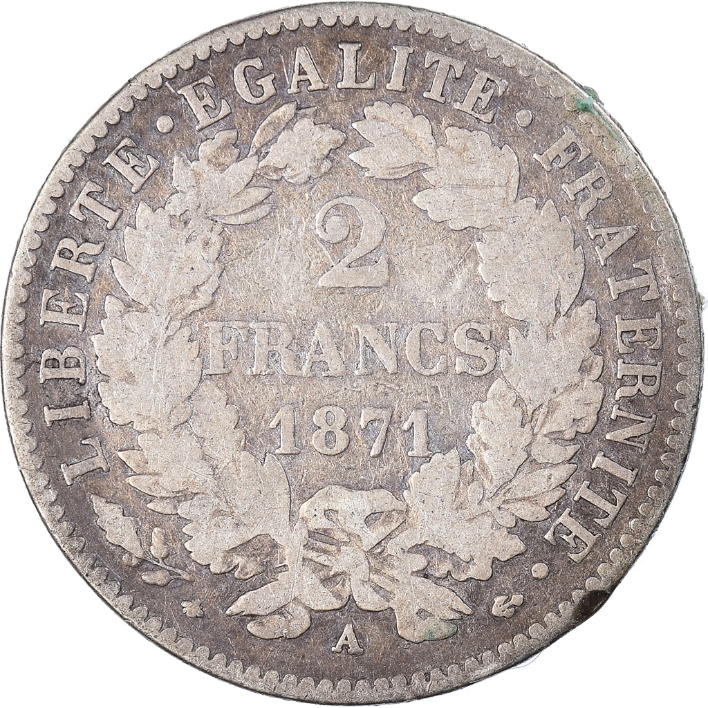 Coin, France, Cérès, 2 Francs, 1871, Paris, VF(20-25), Silver, KM:817.1