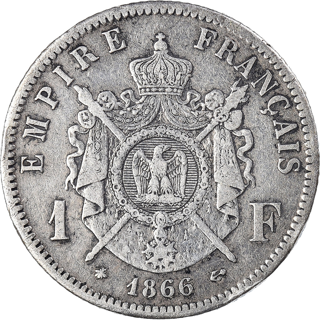 Coin, France, Napoleon III, Napoléon III, Franc, 1866, Paris, Cleaned