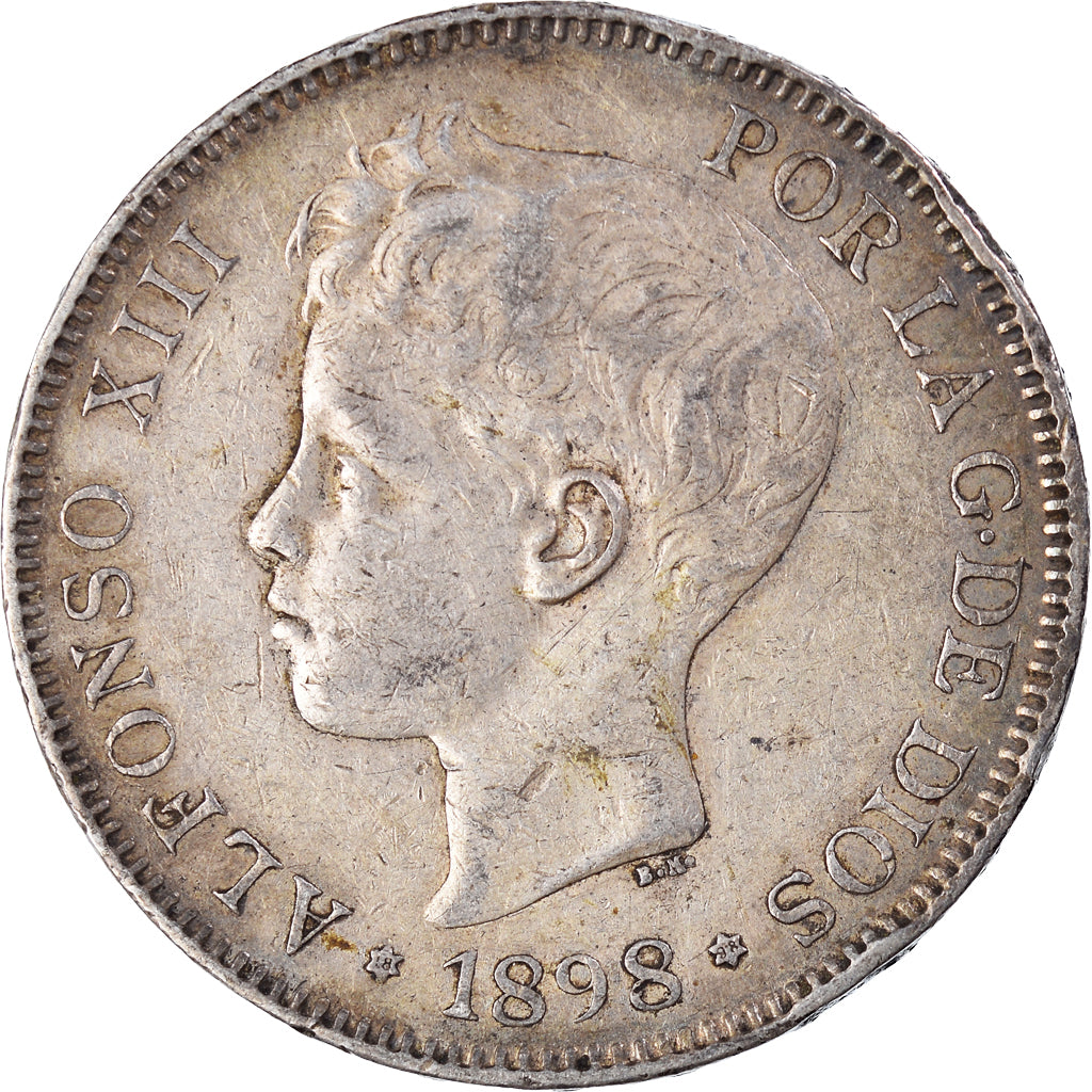 Coin, Spain, Alfonso XIII, 5 Pesetas, 1898, VF(30-35), Silver, KM:707