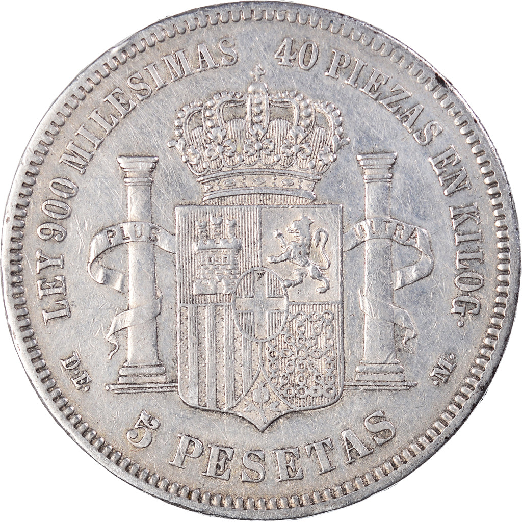 Coin, Spain, Amadeao I, 5 Pesetas, 1874, EF(40-45), Silver, KM:666