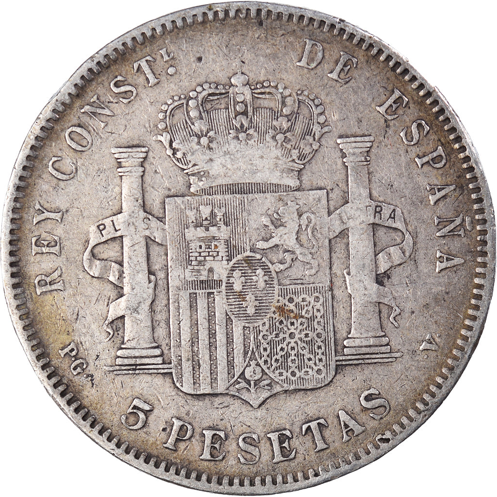 Moneda, España, Alfonso XIII, 5 Pesetas, 1896, BC+, Plata, KM:707