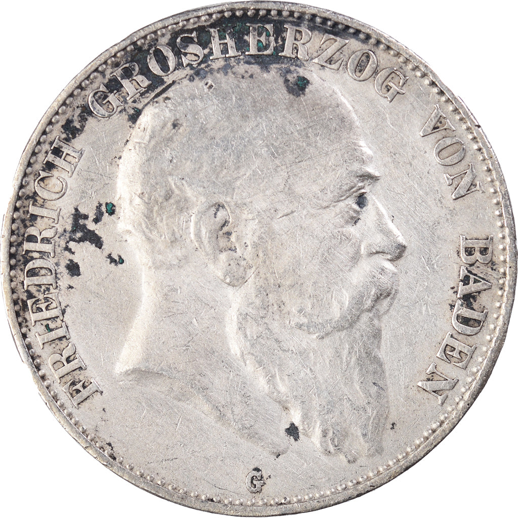 Coin, German States, BADEN, Friedrich I, 5 Mark, 1907, Karlsruhe, EF(40-45)