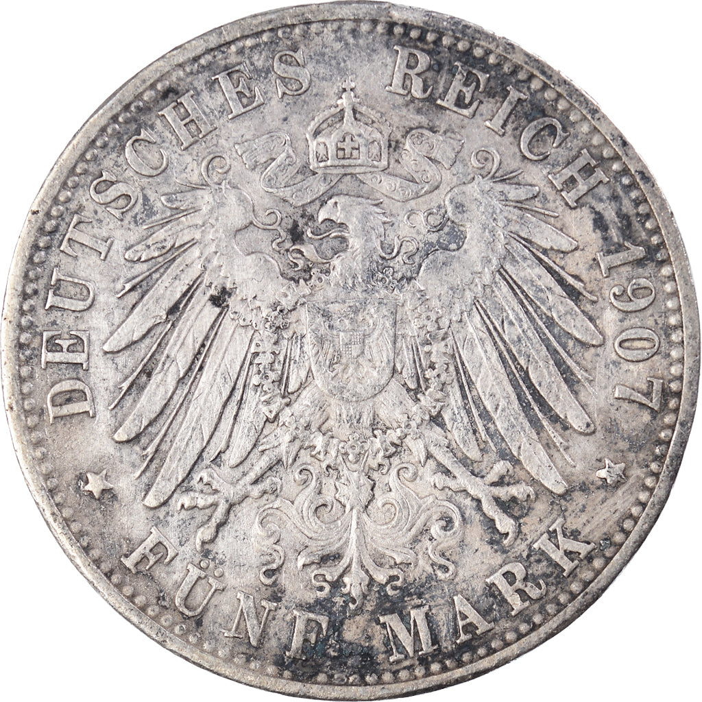Coin, German States, BADEN, Friedrich I, 5 Mark, 1907, Karlsruhe, EF(40-45)