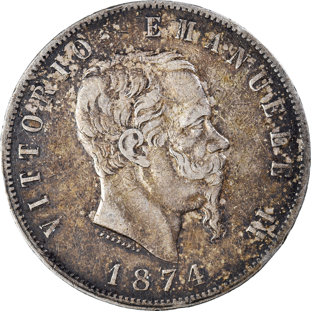 Coin, Italy, Vittorio Emanuele II, 5 Lire, 1874, Milan, EF(40-45), Silver