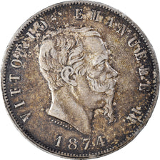 Coin, Italy, Vittorio Emanuele II, 5 Lire, 1874, Milan, EF(40-45), Silver