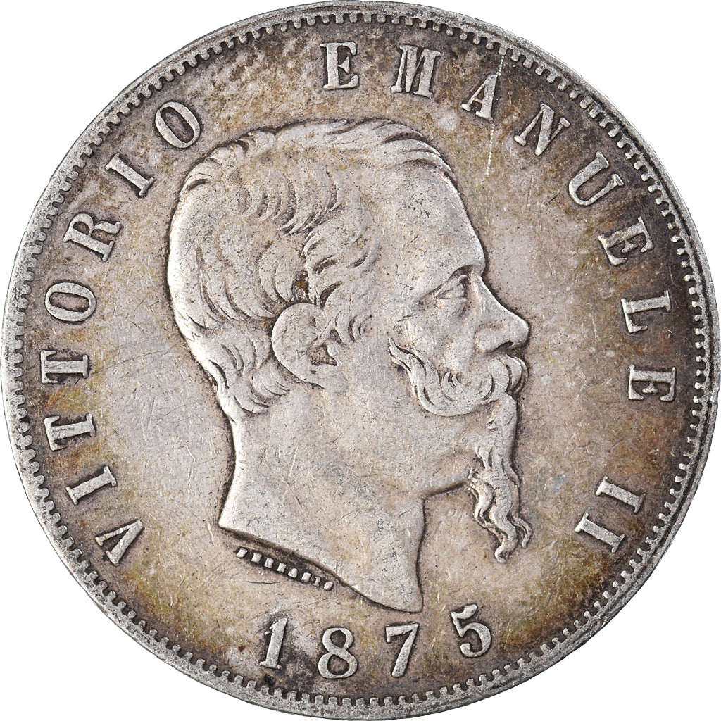Coin, Italy, Vittorio Emanuele II, 5 Lire, 1875, Milan, EF(40-45), Silver