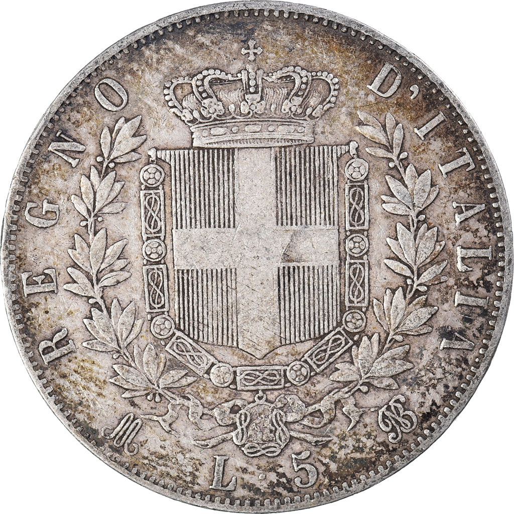 Coin, Italy, Vittorio Emanuele II, 5 Lire, 1875, Milan, EF(40-45), Silver