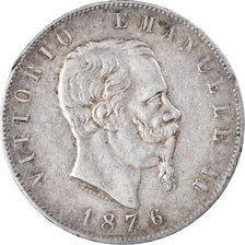 Moneda, Italia, Vittorio Emanuele II, 5 Lire, 1876, Rome, MBC, Plata, KM:8.4