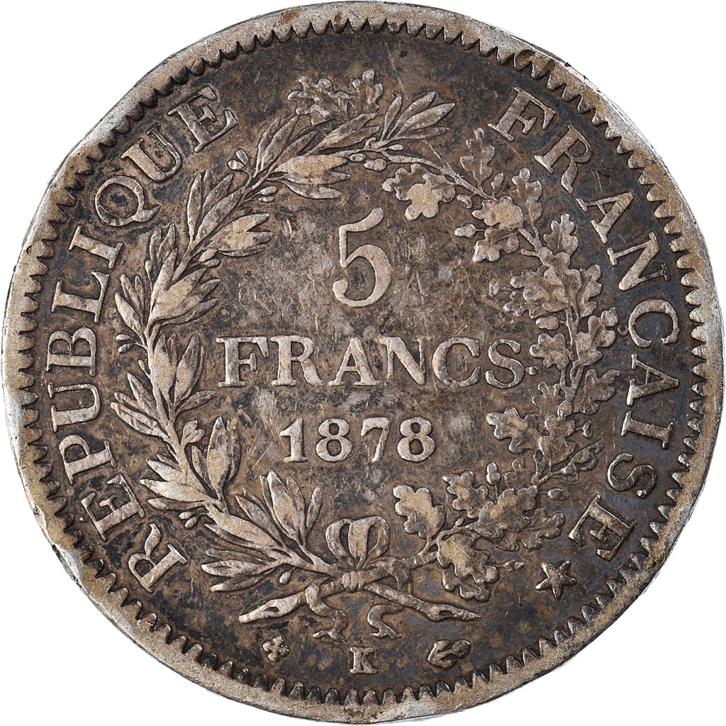 Coin, France, Hercule, 5 Francs, 1878, Bordeaux, VF(30-35), Silver, KM:820.2