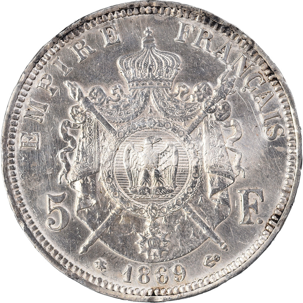 Moneda, Francia, Napoleon III, Napoléon III, 5 Francs, 1869, Paris, MBC, Plata