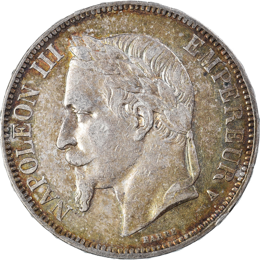 Moneda, Francia, Napoleon III, Napoléon III, 5 Francs, 1867, Paris, MBC, Plata