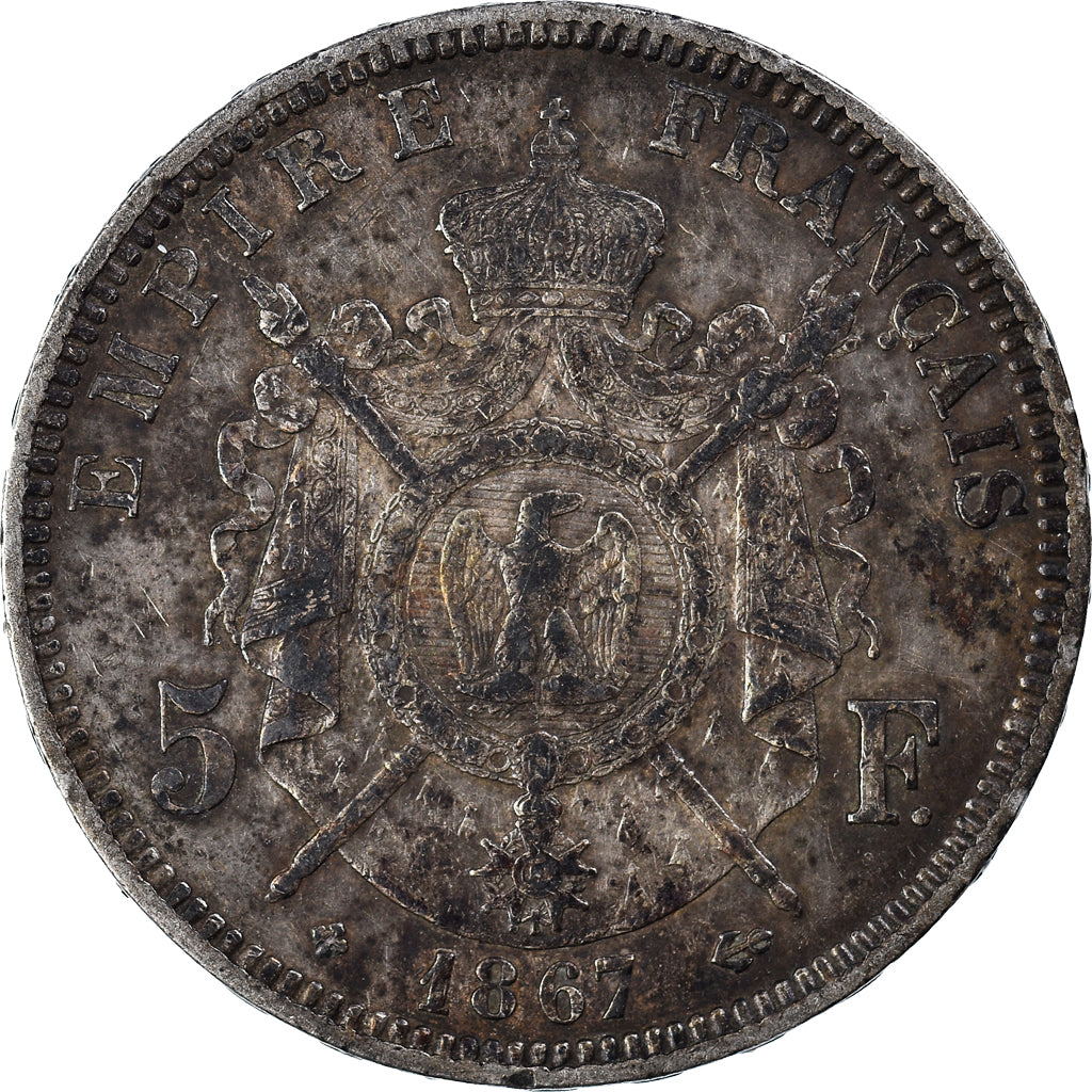 Coin, France, Napoléon III, 5 Francs, 1867, Strasbourg, EF(40-45), Silver