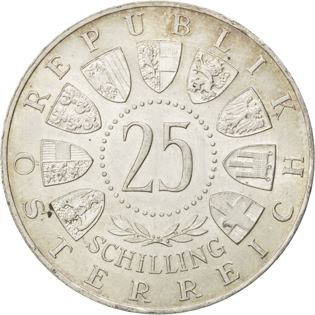 AUSTRIA, 25 Schilling, 1957, KM #2883, AU(55-58), Silver, 30, 13.13