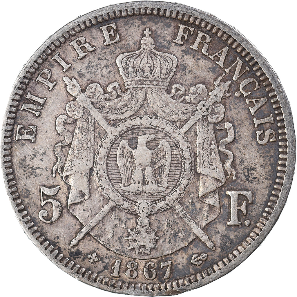 Monnaie, France, Napoléon III, 5 Francs, 1867, Strasbourg, TTB, Argent
