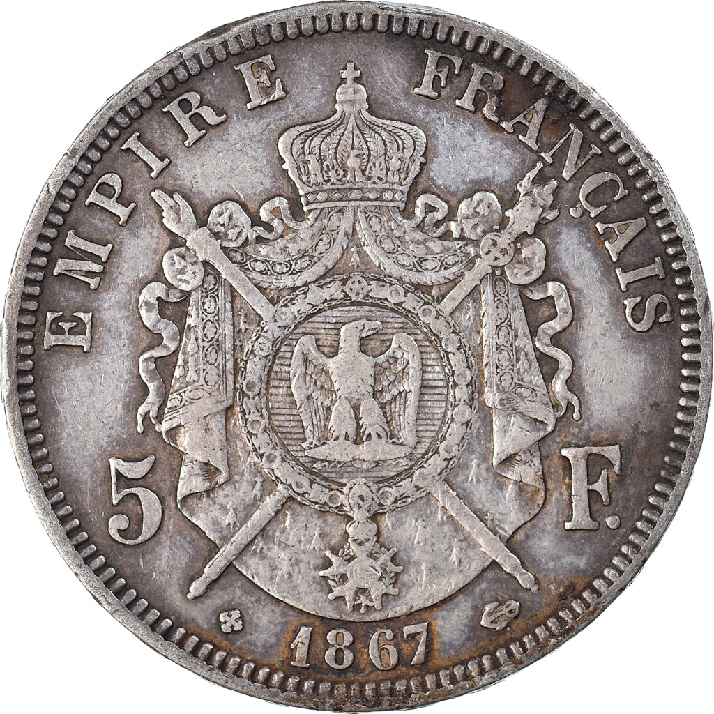 Münze, Frankreich, Napoléon III, 5 Francs, 1867, Strasbourg, SS, Silber