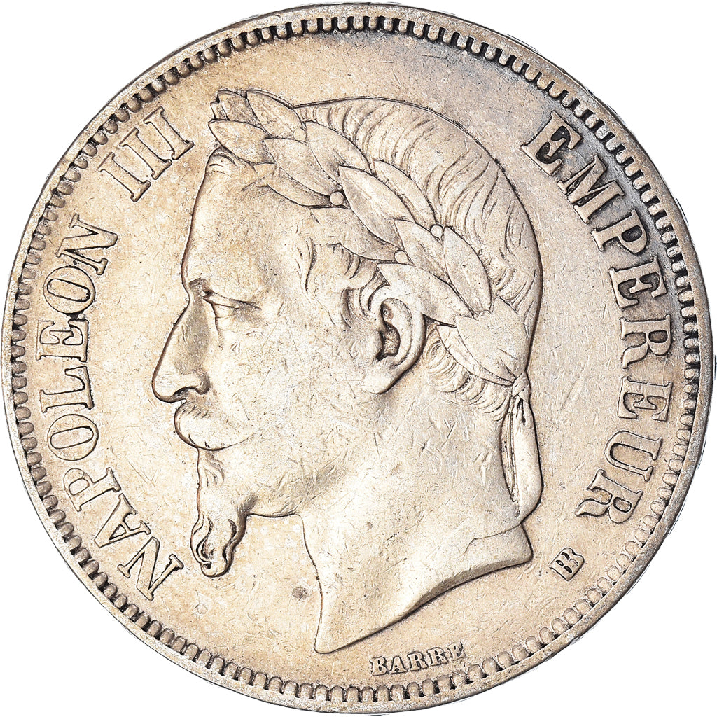 Moneta, Francia, Napoléon III, 5 Francs, 1868, Strasbourg, BB, Argento