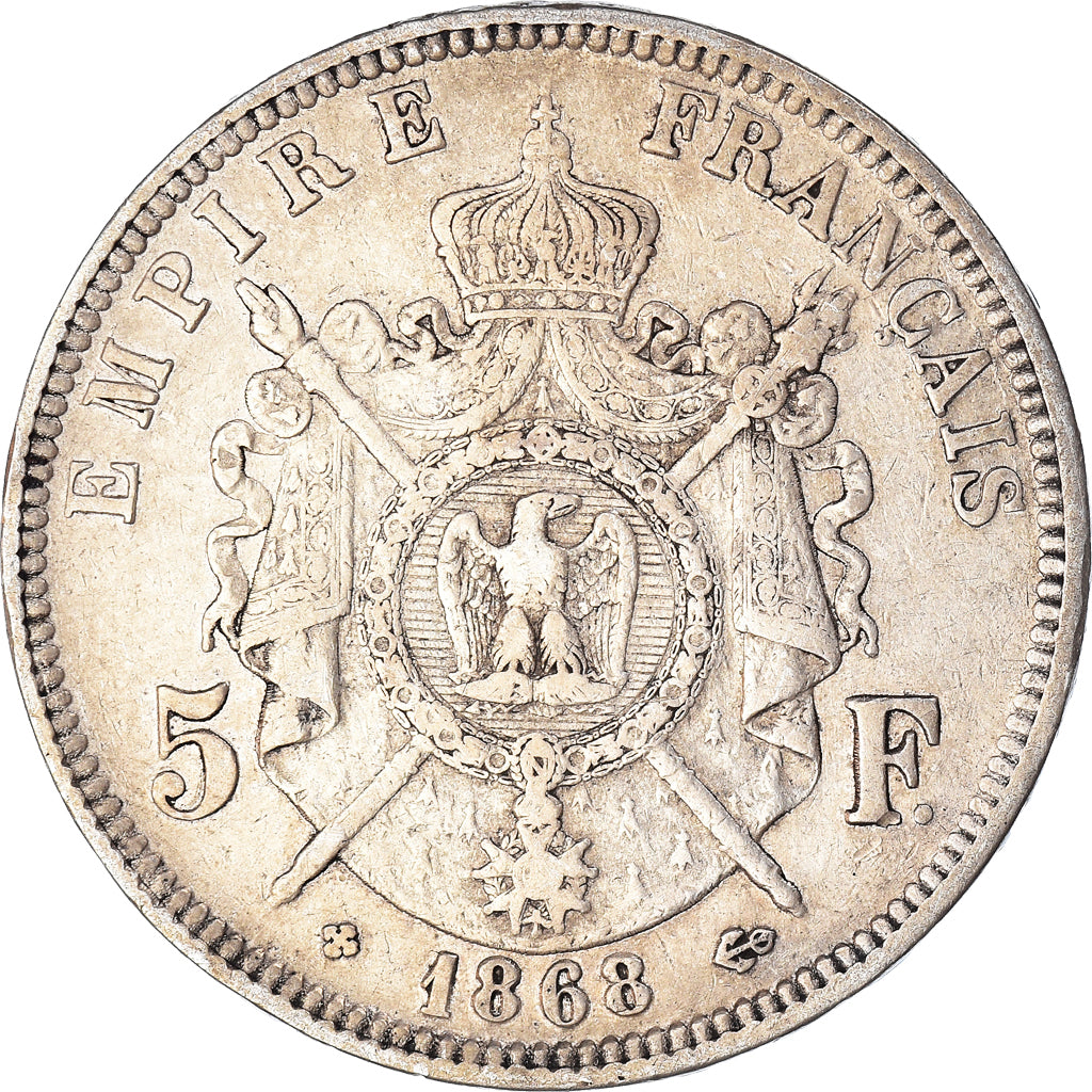 Moneta, Francia, Napoléon III, 5 Francs, 1868, Strasbourg, BB, Argento