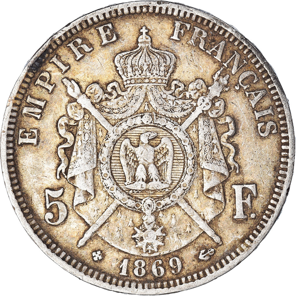 Moneta, Francia, Napoléon III, 5 Francs, 1869, Strasbourg, BB, Argento