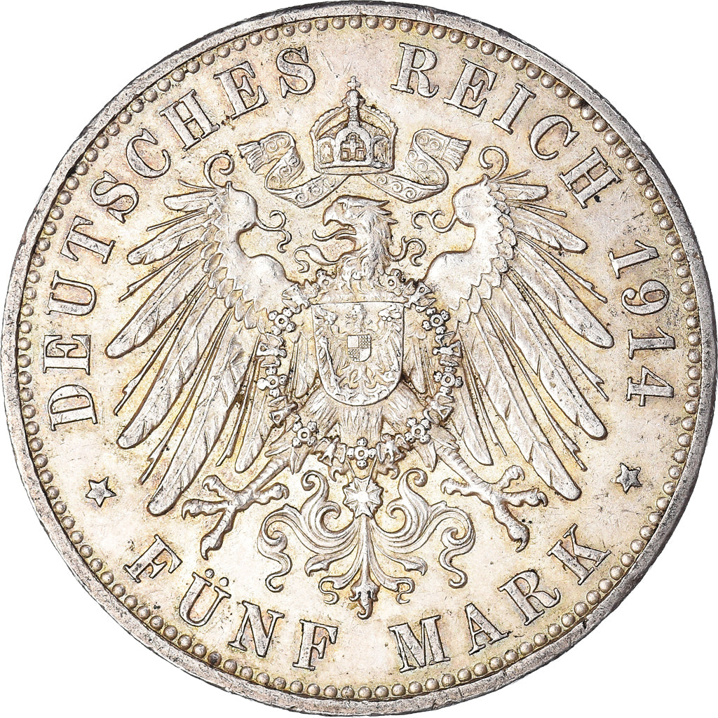 Coin, German States, PRUSSIA, Wilhelm II, 5 Mark, 1914, Berlin, AU(50-53)