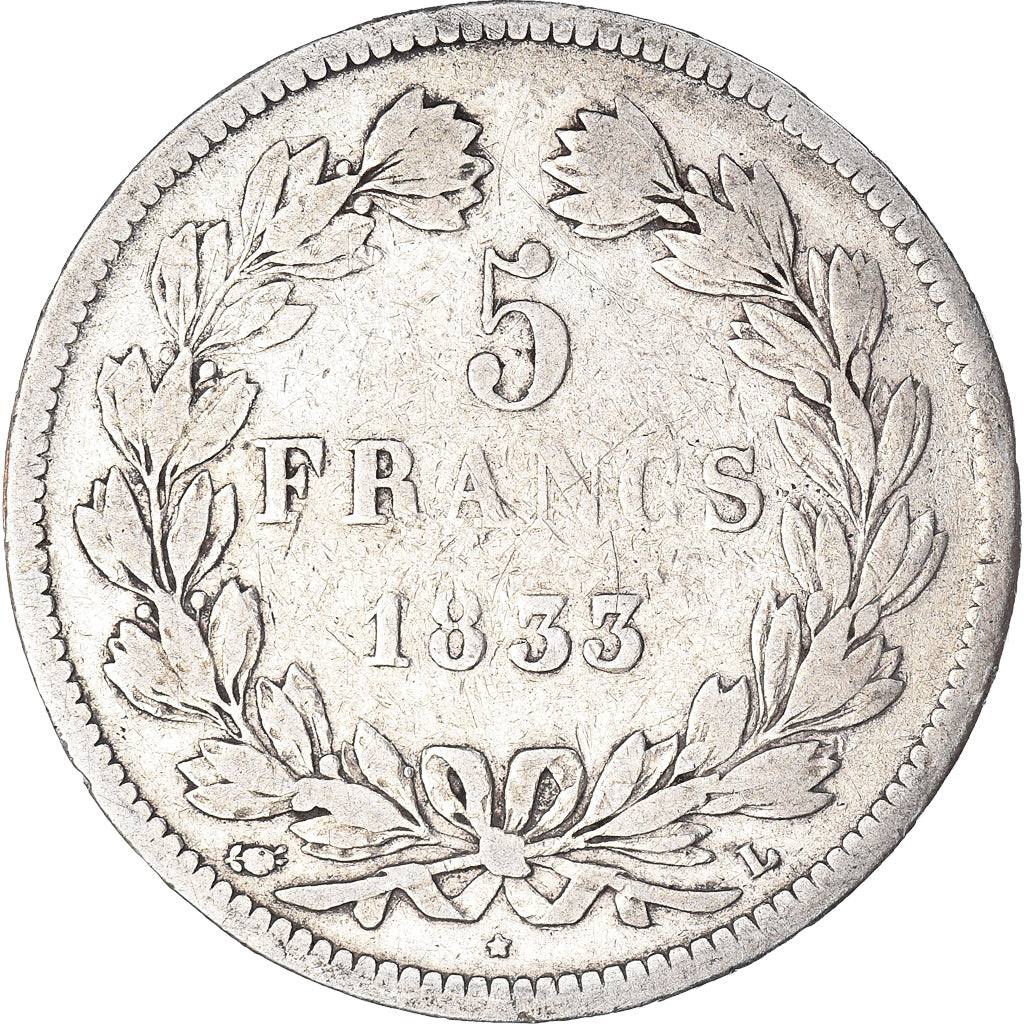 Monnaie, France, Louis-Philippe, 5 Francs, 1833, Bayonne, TB, Argent, KM:749.8
