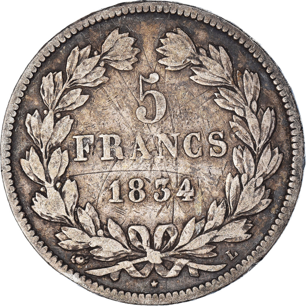 Coin, France, Louis-Philippe, 5 Francs, 1834, Bayonne, VF(20-25), Silver