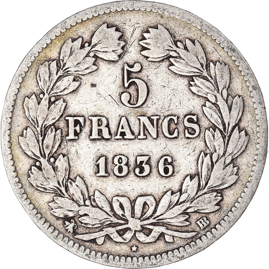 Coin, France, Louis-Philippe, 5 Francs, 1836, Strasbourg, VF(20-25), Silver